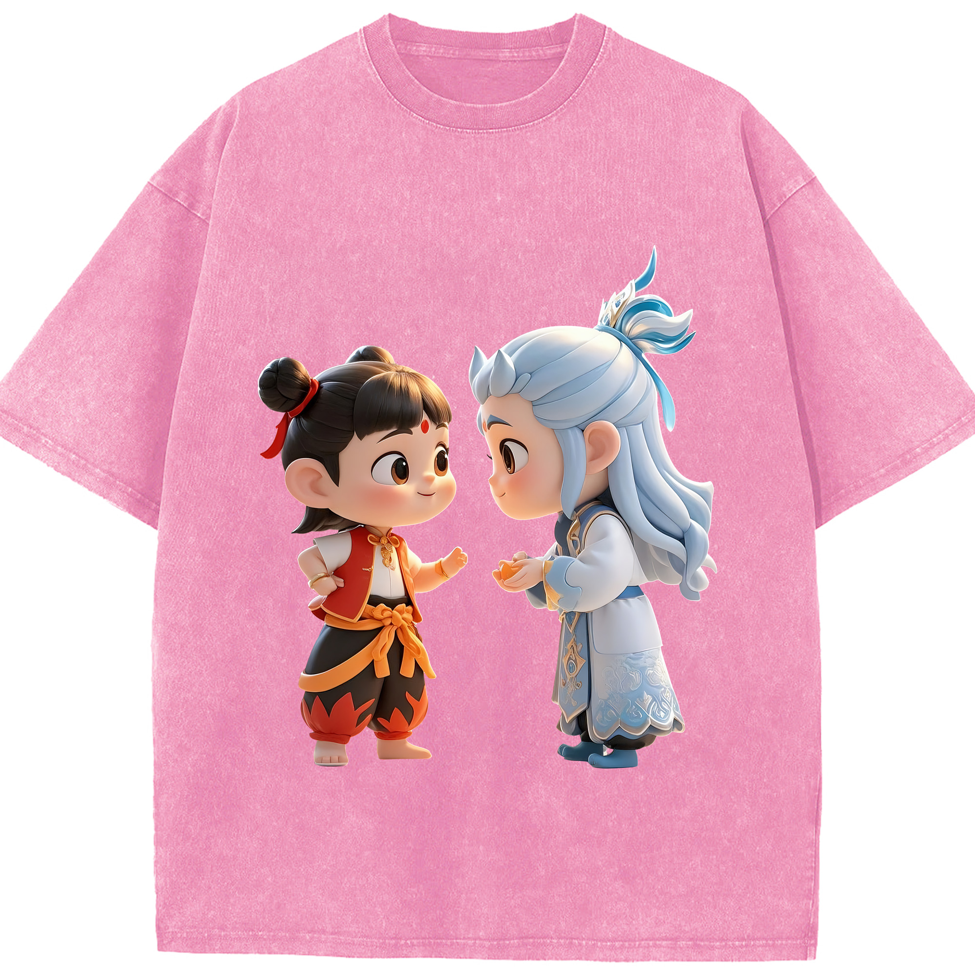 （画像用） Ne Zha 2 ナタ 魔童の大暴れ 綿100% ヴィンテージ風 半袖Tシャツ（フロントプリント）